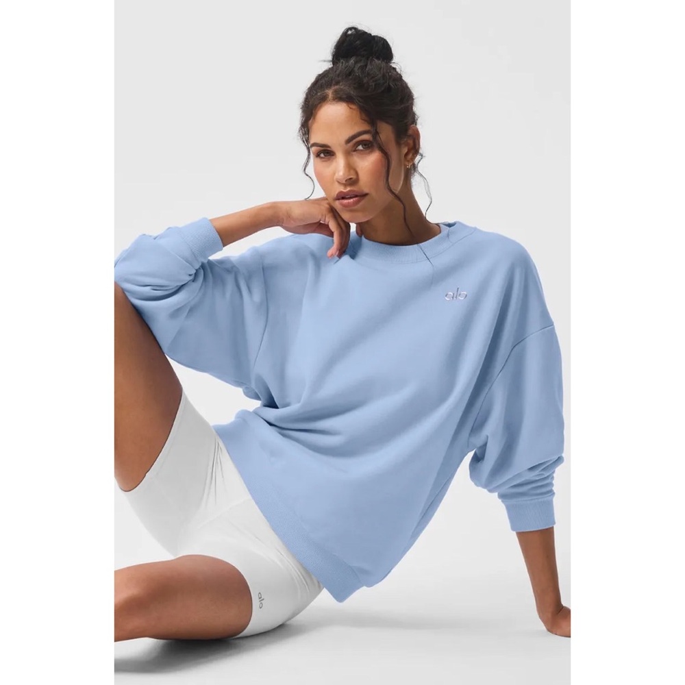 Alo Yoga Accolade Crew Neck Pullover Seashell Blue XS - Picture 3 of 13